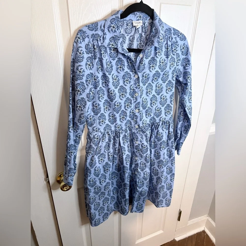 J.Crew Factory Blue Floral Button Front Shirt Dress | Size 0
